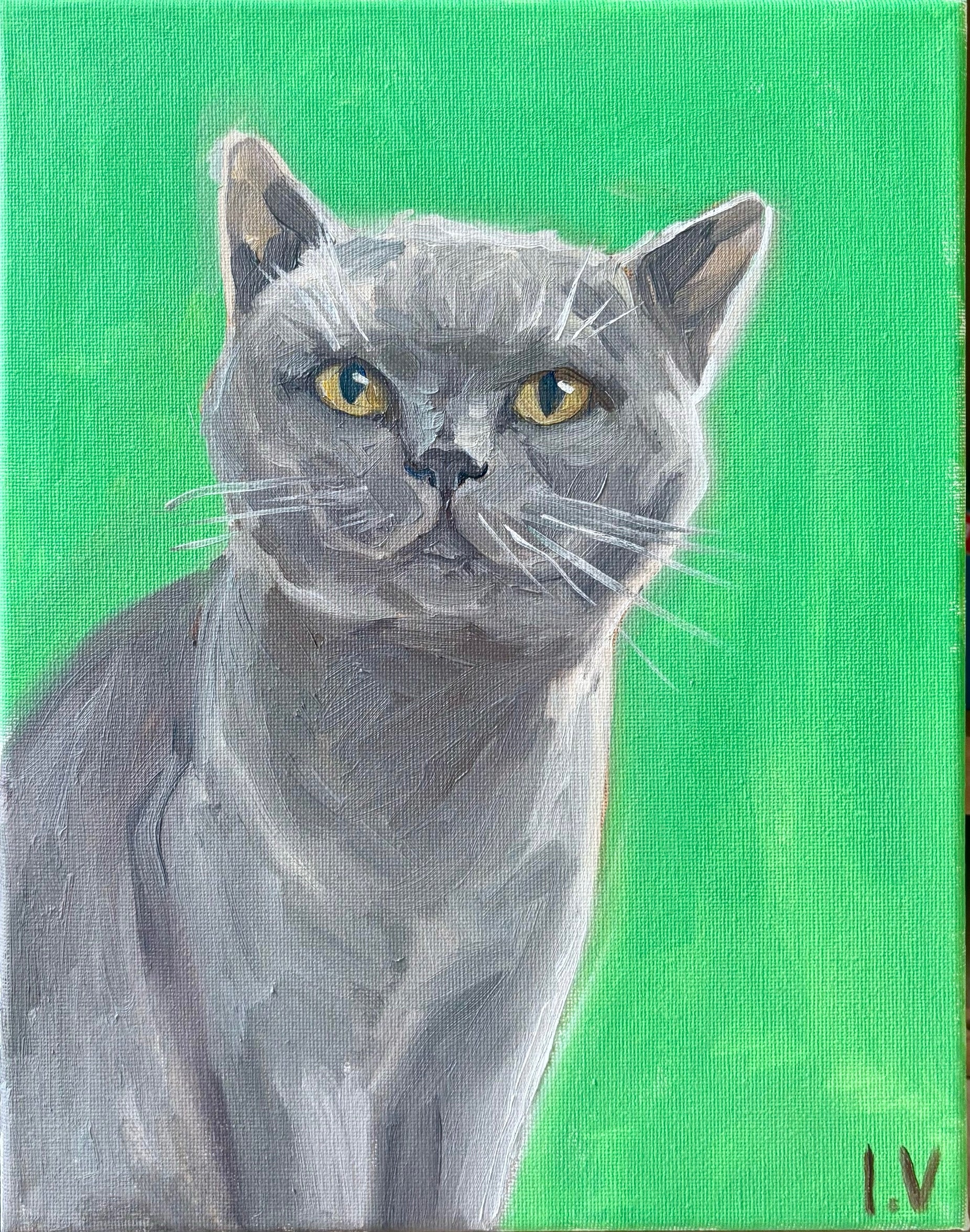 British Shorthair Cat Painting, 24x30 cm